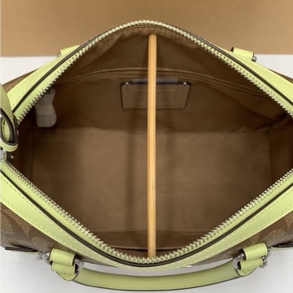 COACH  (83607) Rowan Khaki/Pale Lime Signature Medium Satchel Crossbody Handbag - Picture 10 of 16